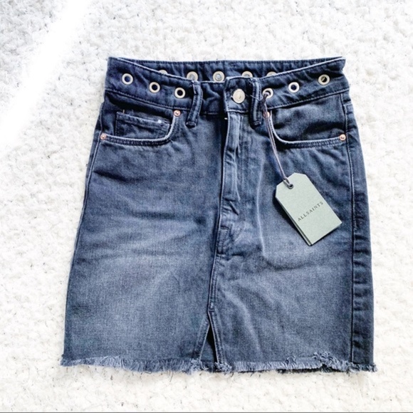 ALL SAINTS Lila Eyelet Black Denim Mini Skirt NWT - Picture 5 of 9